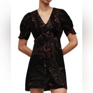 AllSaints mini black dress with button detailing and side zipper